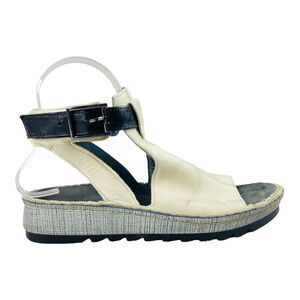 Naot Verbena Wedge Sandals Womens Size 39 Beige Leather Nubuck Black Madras